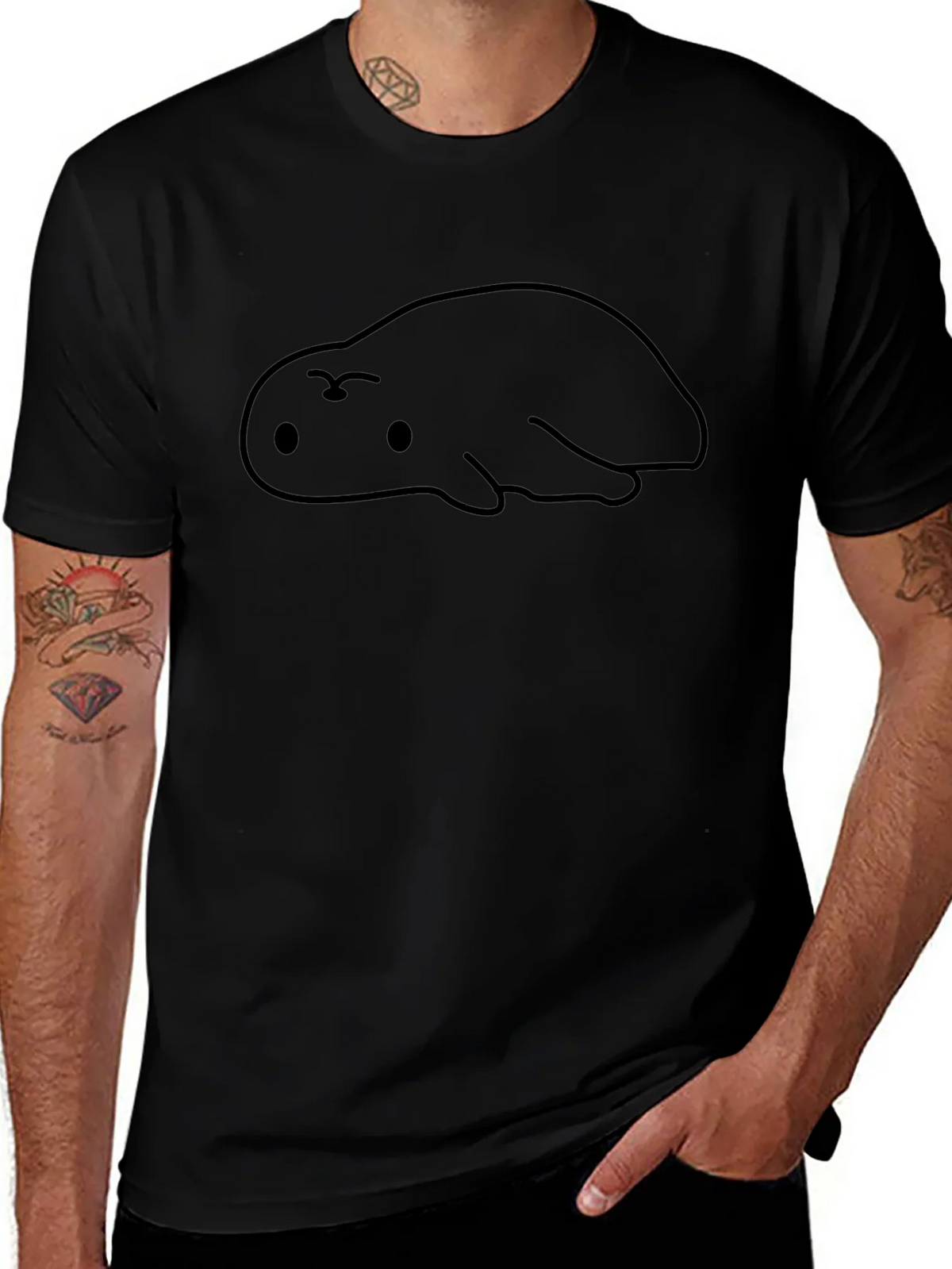 Cute Blob Creature Graphic Black T-Shirt