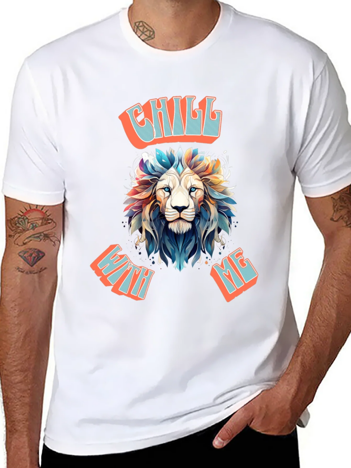 Chill With Me Lion Graphic Tee - Relaxed Vibe Shirt
