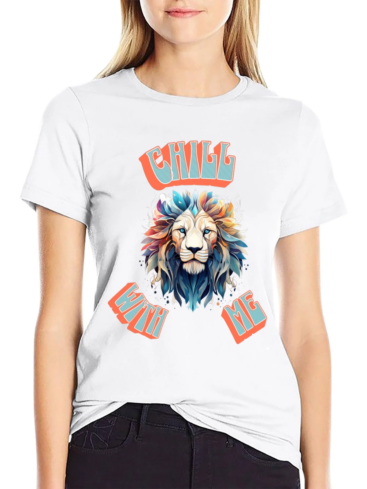 Chill With Me Lion Graphic Tee - Relaxed Vibe Shirt