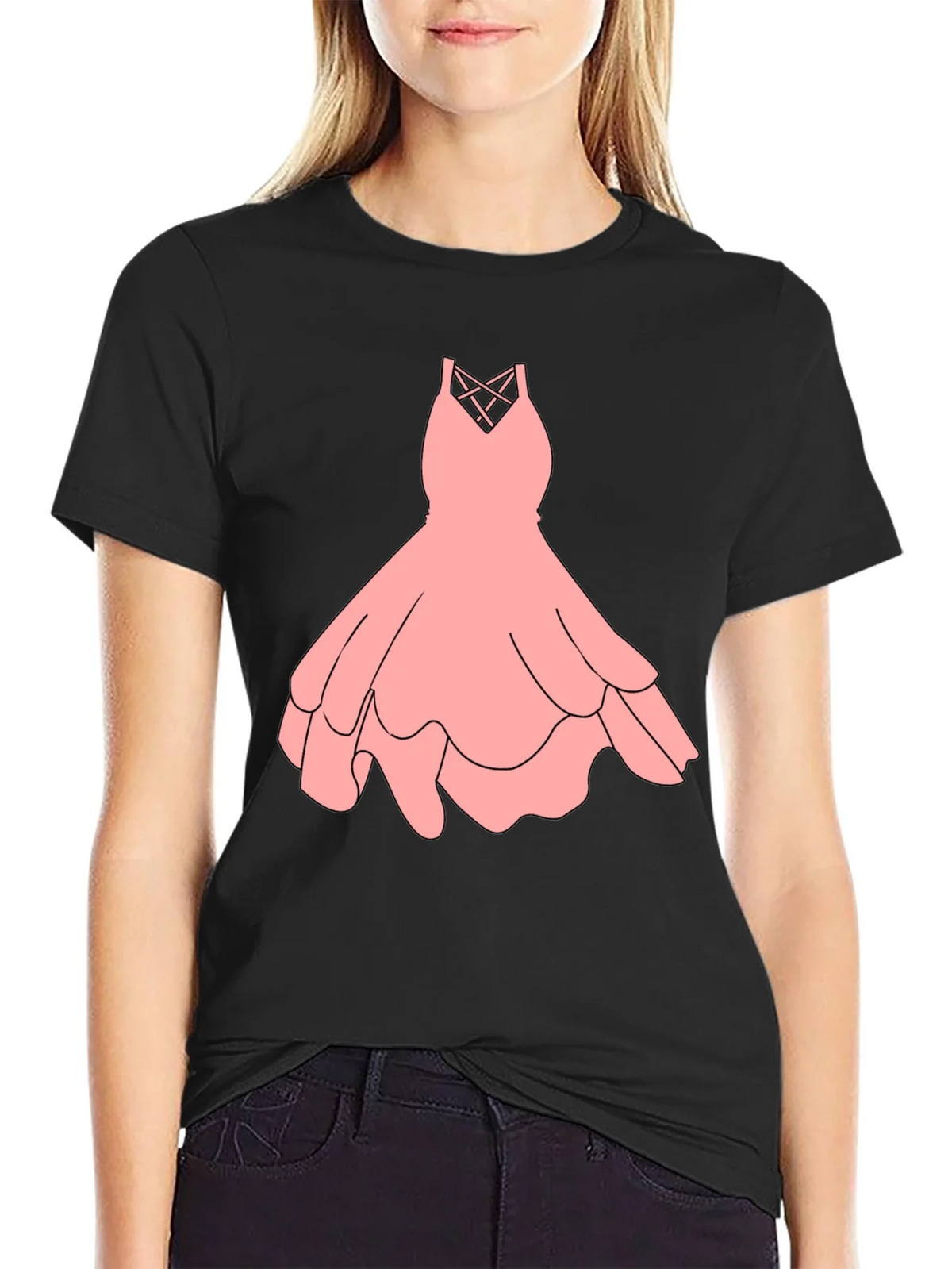 Black Tee with Pink Dress Graphic
