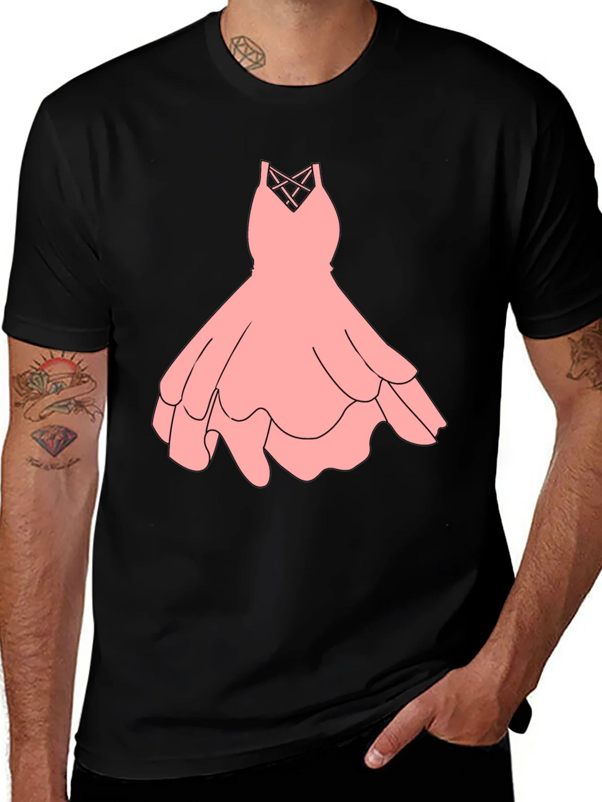 Black Tee with Pink Dress Graphic