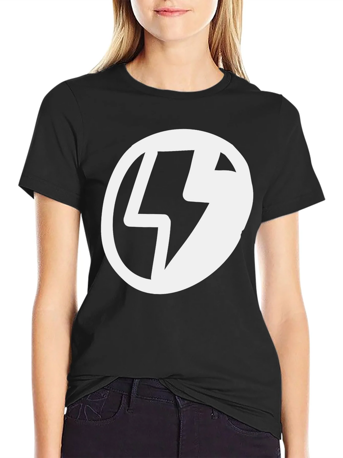 Black T-Shirt with Lightning Bolt Circle Graphic