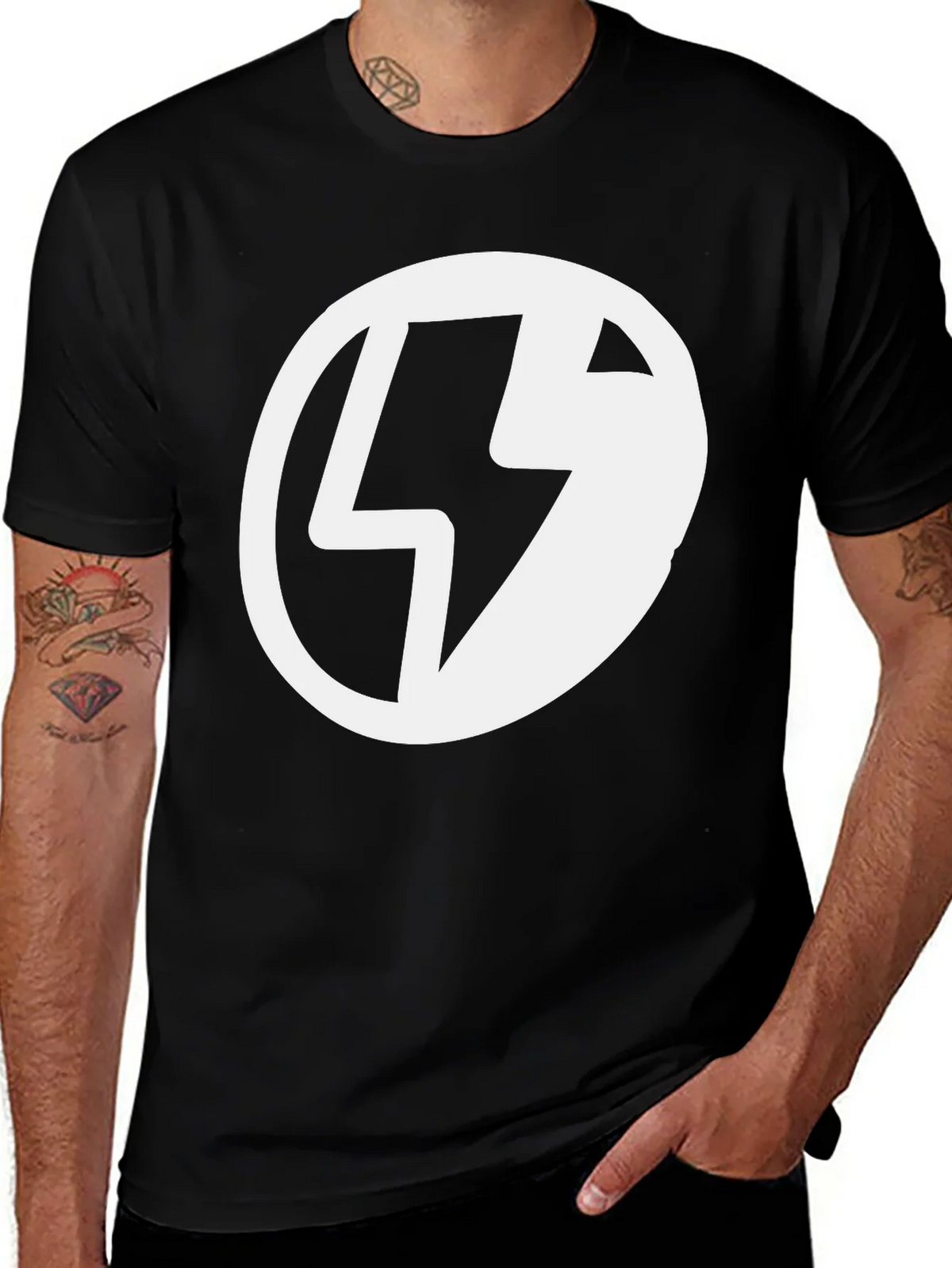 Black T-Shirt with Lightning Bolt Circle Graphic