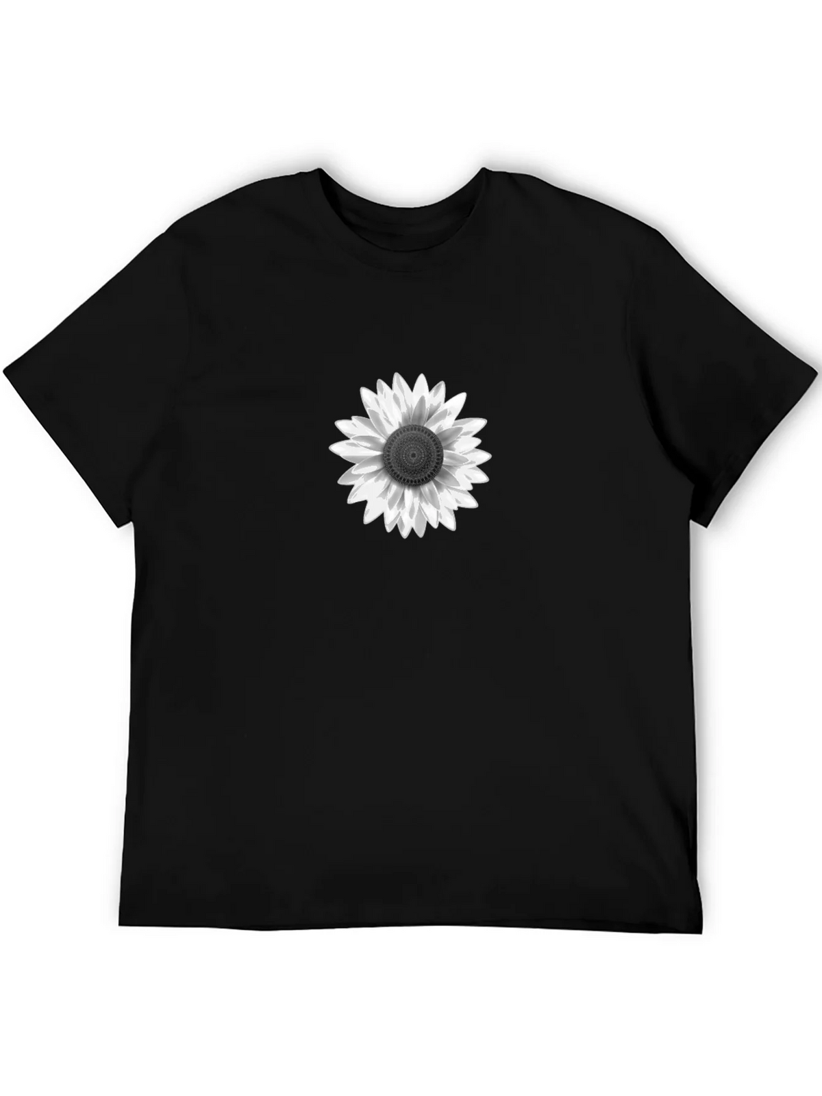 Black T-Shirt with White Sunflower Graphic