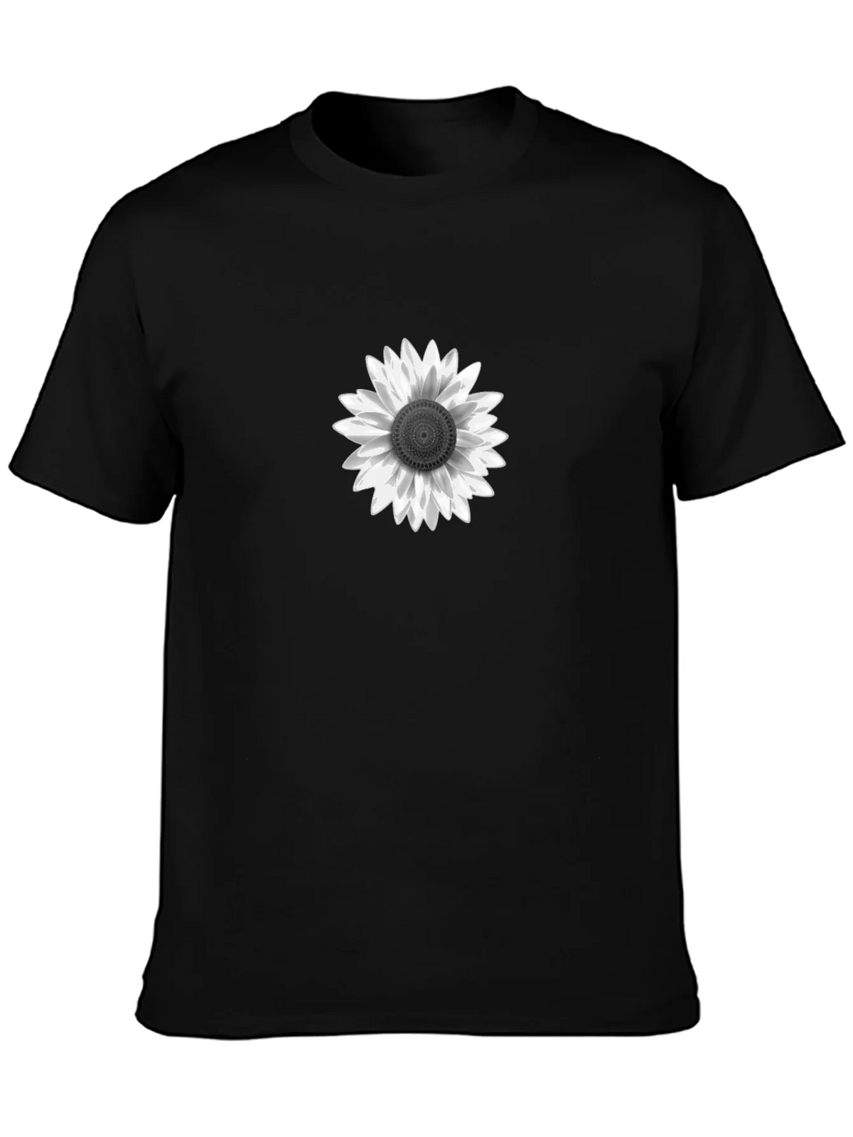 Black T-Shirt with White Sunflower Graphic