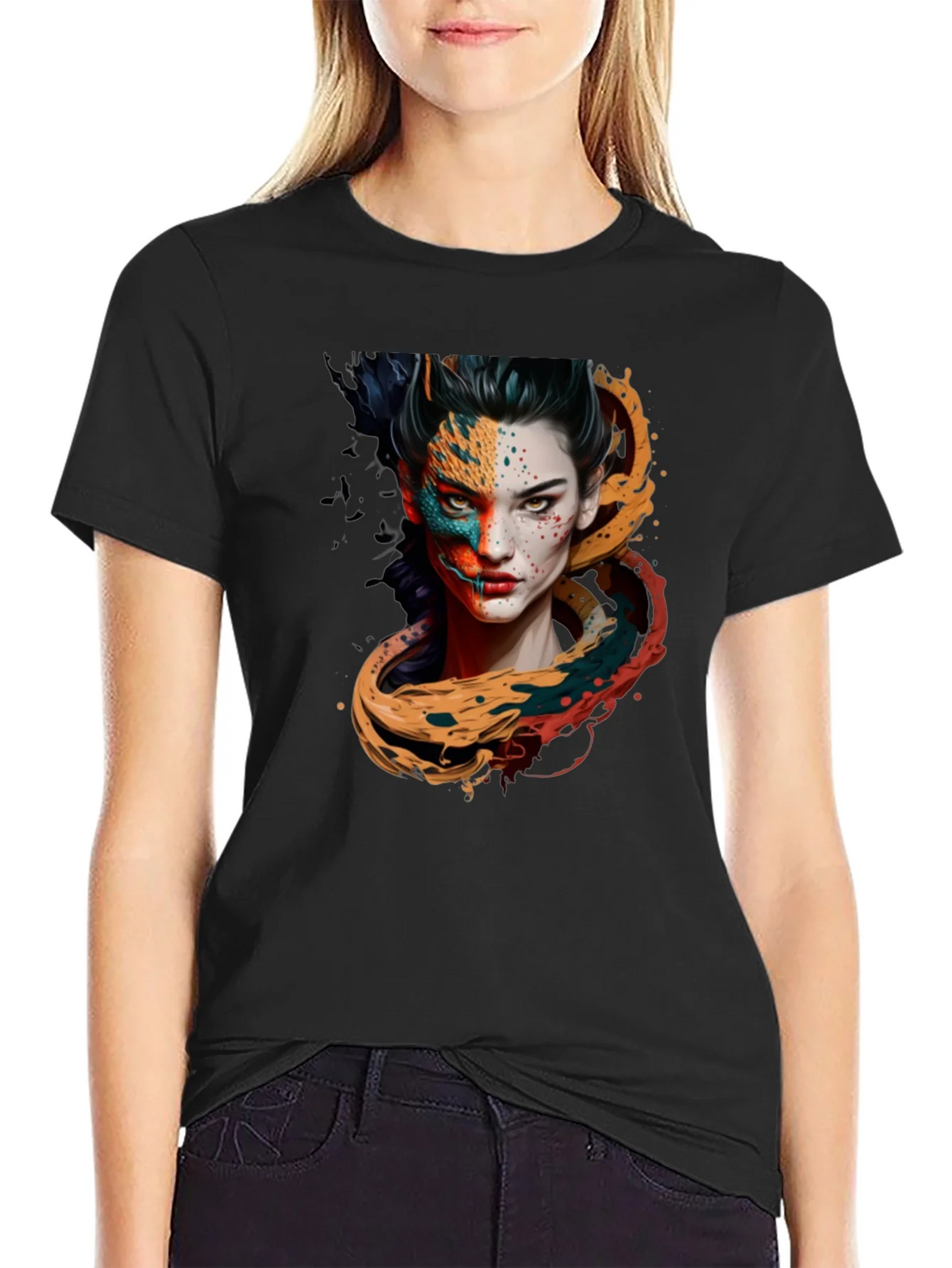 Artistic Woman Graphic Black T-Shirt