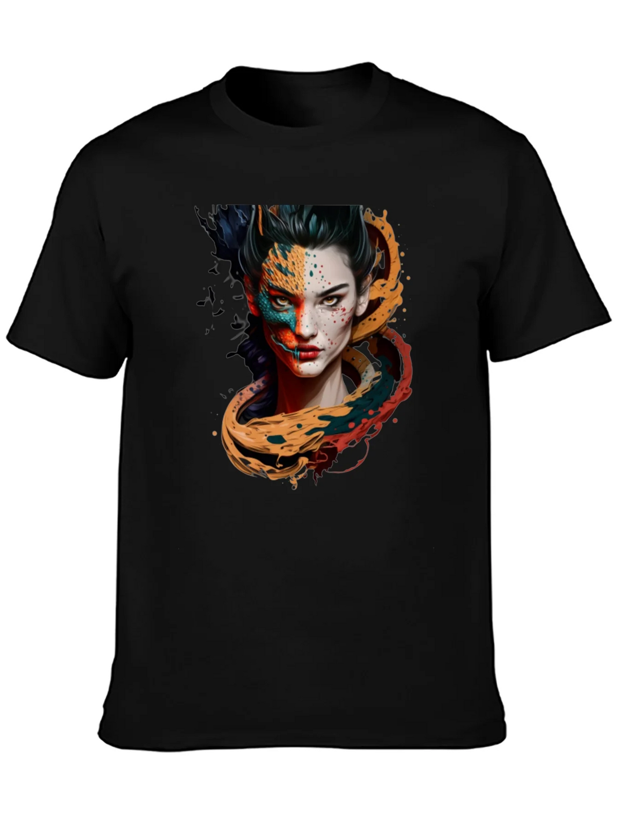 Artistic Woman Graphic Black T-Shirt