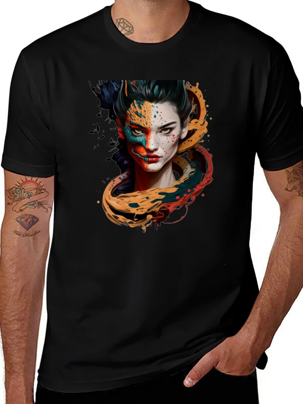 Artistic Woman Graphic Black T-Shirt