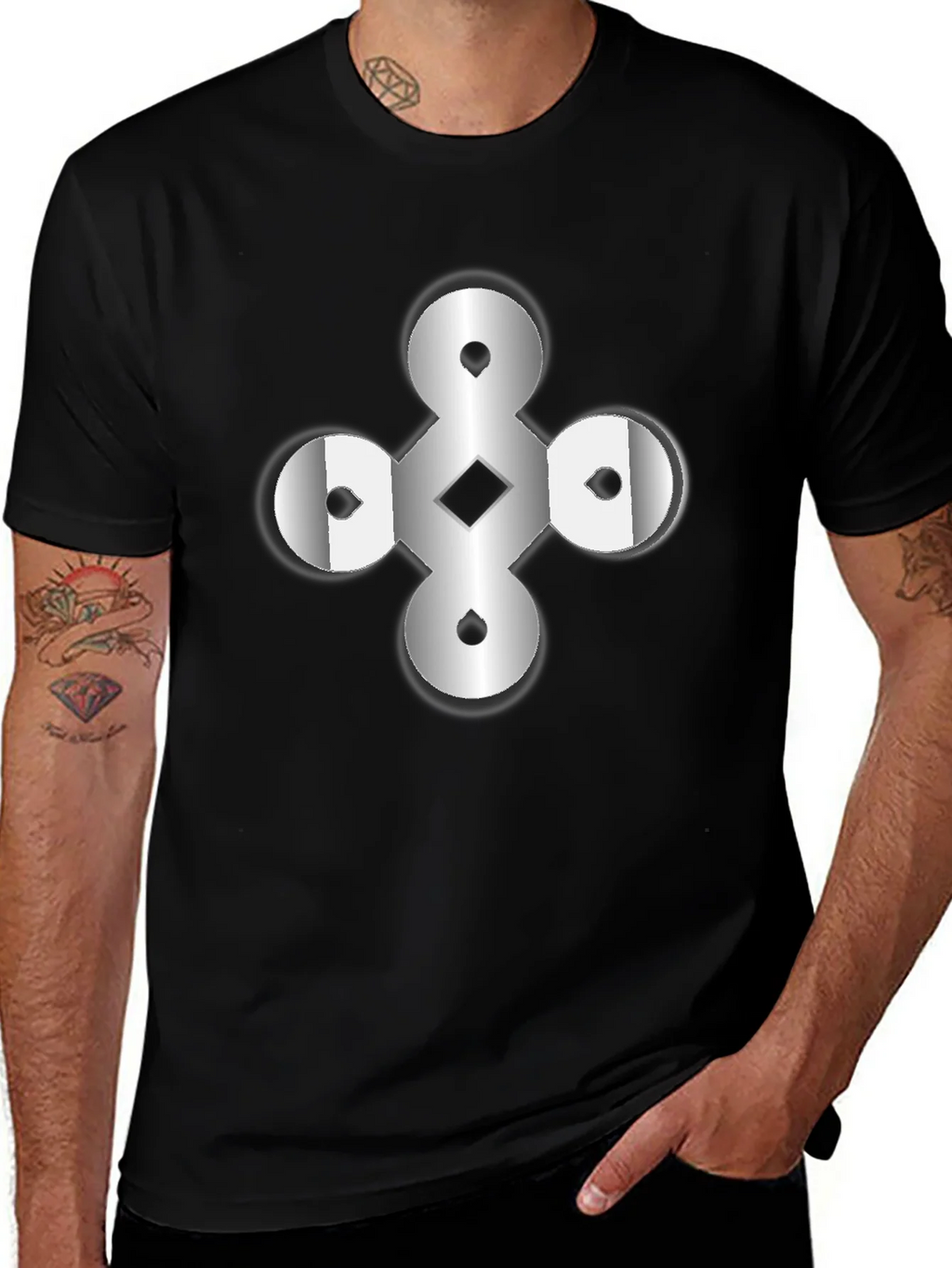 Abstract Geometric Graphic Print Black T-Shirt