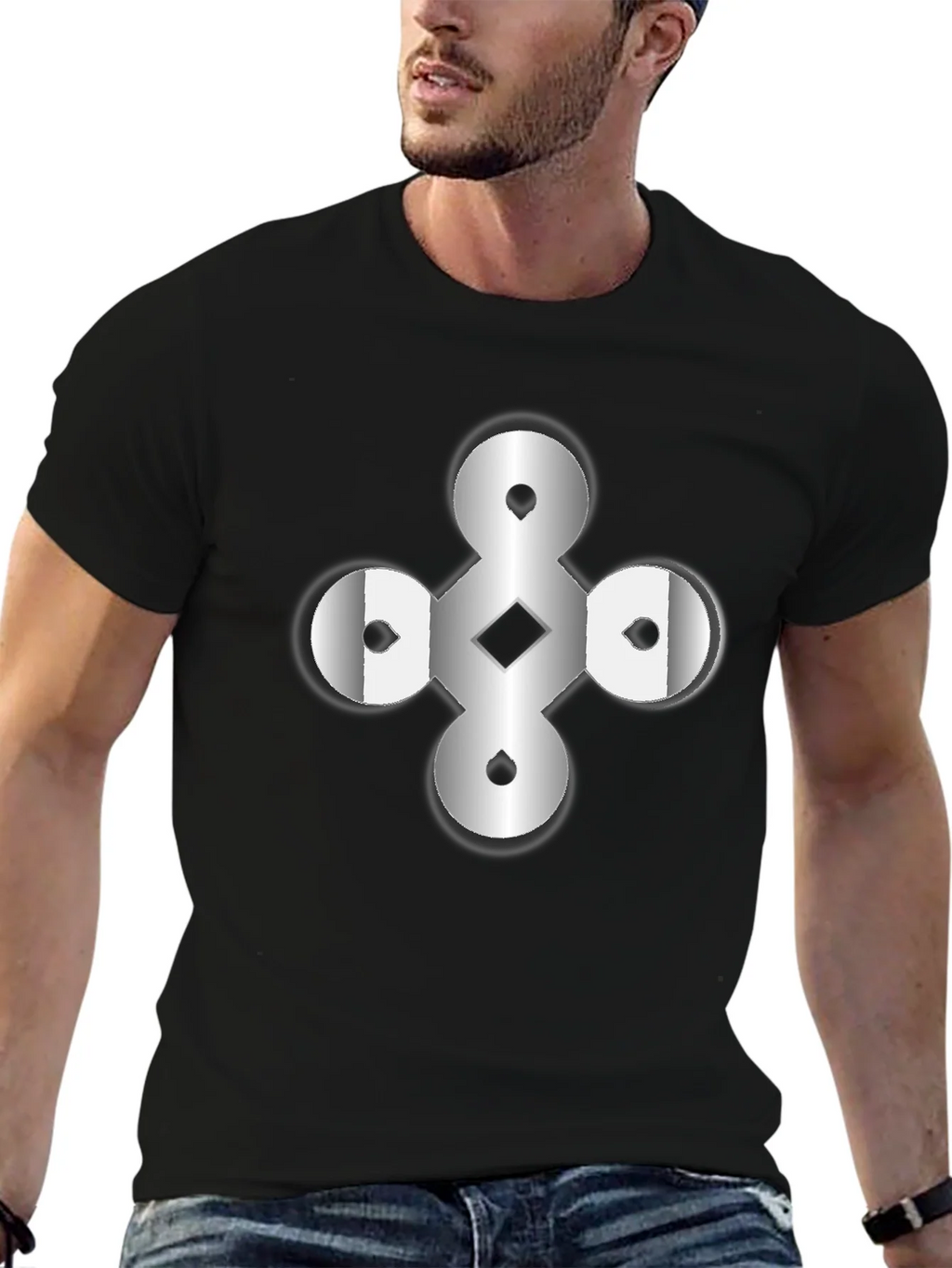 Abstract Geometric Graphic Print Black T-Shirt