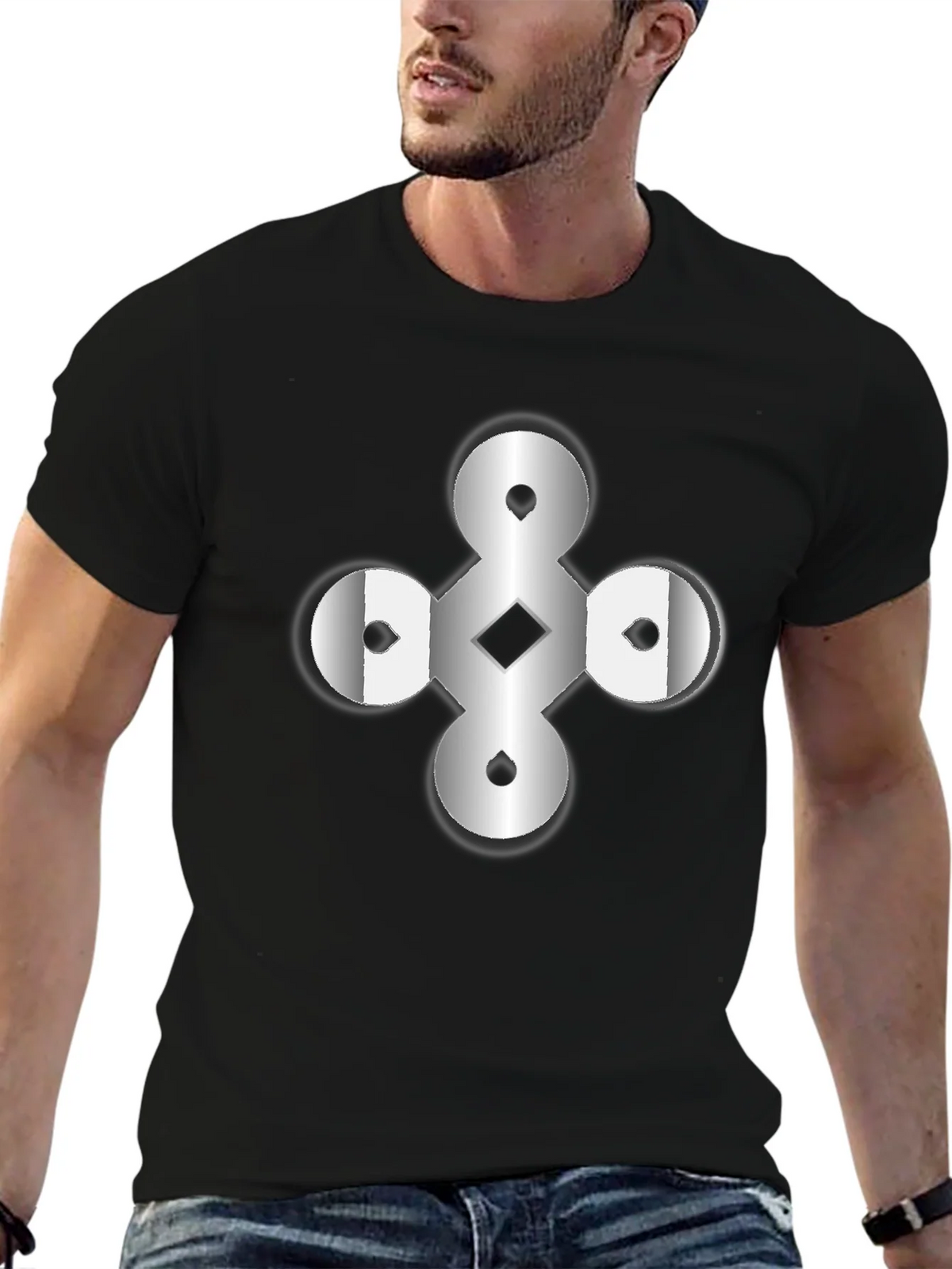 Abstract Geometric Graphic Print Black T-Shirt