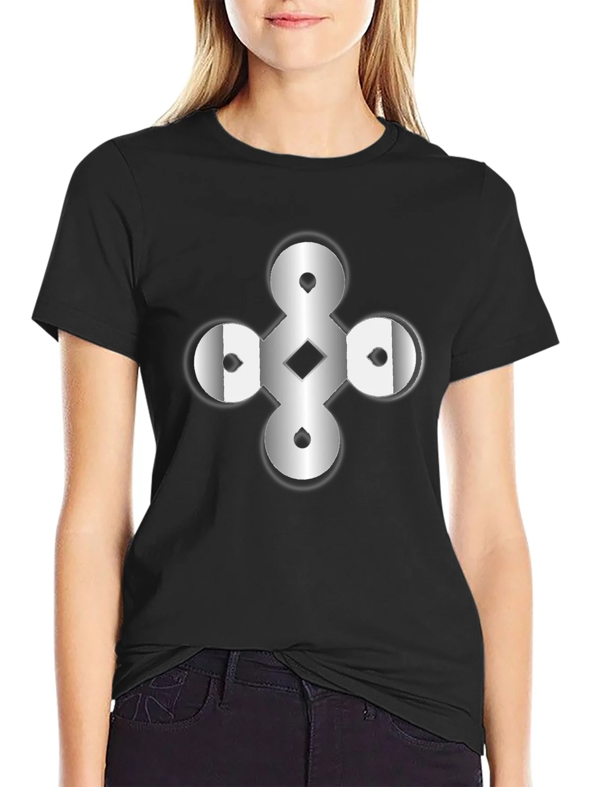 Abstract Geometric Graphic Print Black T-Shirt