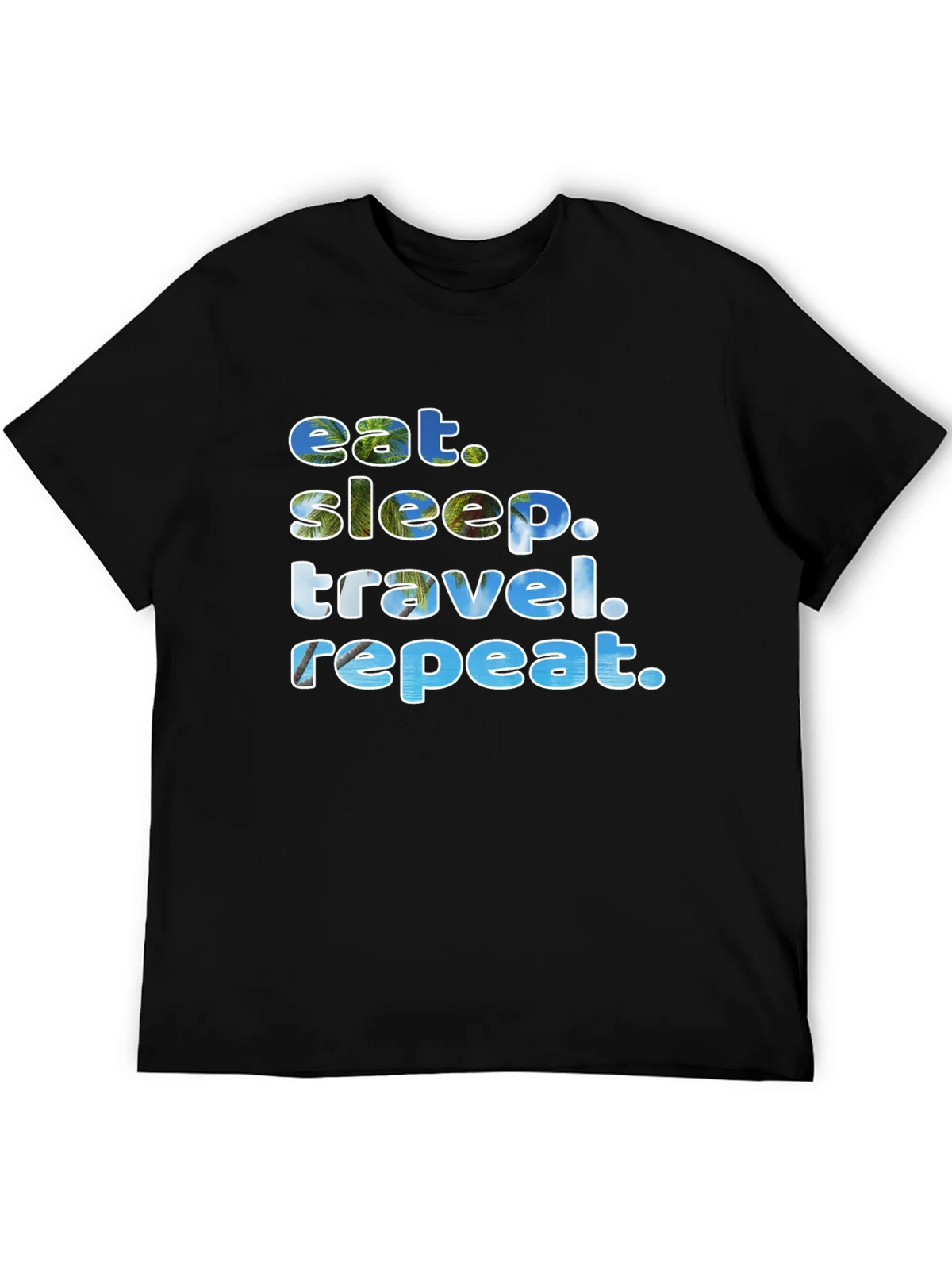 Eat Sleep Travel Repeat Black Graphic T-Shirt